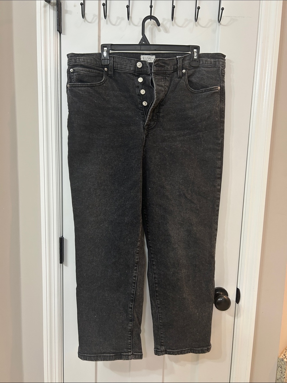 Straight Leg High-Rise Black Mineral Washed Jeans with Button Fly